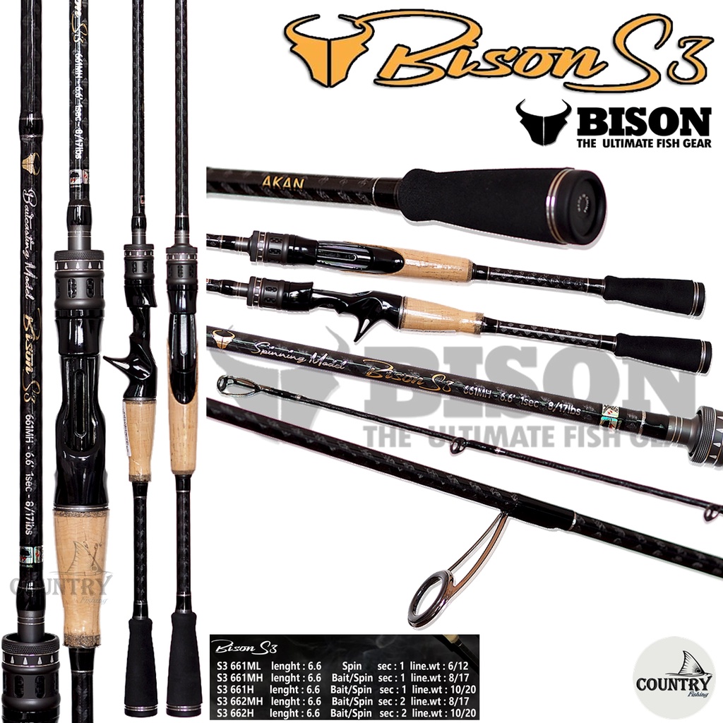 คันเบ็ดตกปลา Bison​ S3​ ไบสัน เอสที กระทิงดำ ตัวใหม่ล่าสุด จัดส่งแพ็คท่อ PVC+50 (รวมในราคาขายแล้ว)