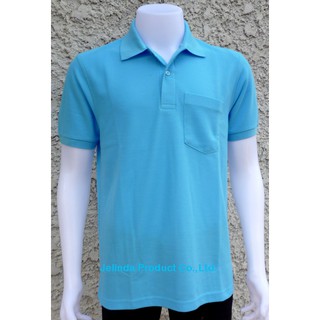 Men PoloShirt รุ่น 129 เสื้อโปโลสีพื้น  ชาย สีฟ้าส่วาง มีเก็บเงินปลายทางได้