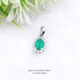 Z6404 จี้พลอยโมราแท้ ( Chrysoprase ) ตัวเรือนเงินแท้ 925 ชุบทองคำขาว