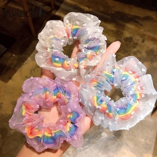 Cute Girly Strawberry Organza Large Intestine Hair Ring/ Korean Sweet Small Flower Net Yarn Elastic Hair Bands