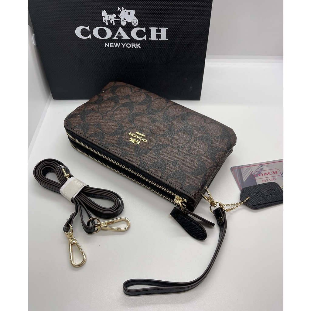 กระเป๋าสะพายข้าง COACH ล้องมือ2ช่องซิป ใส่มือถือใส่เงินได้ ลวย ขนาด8.นิ้วส่ง8นิ้ว