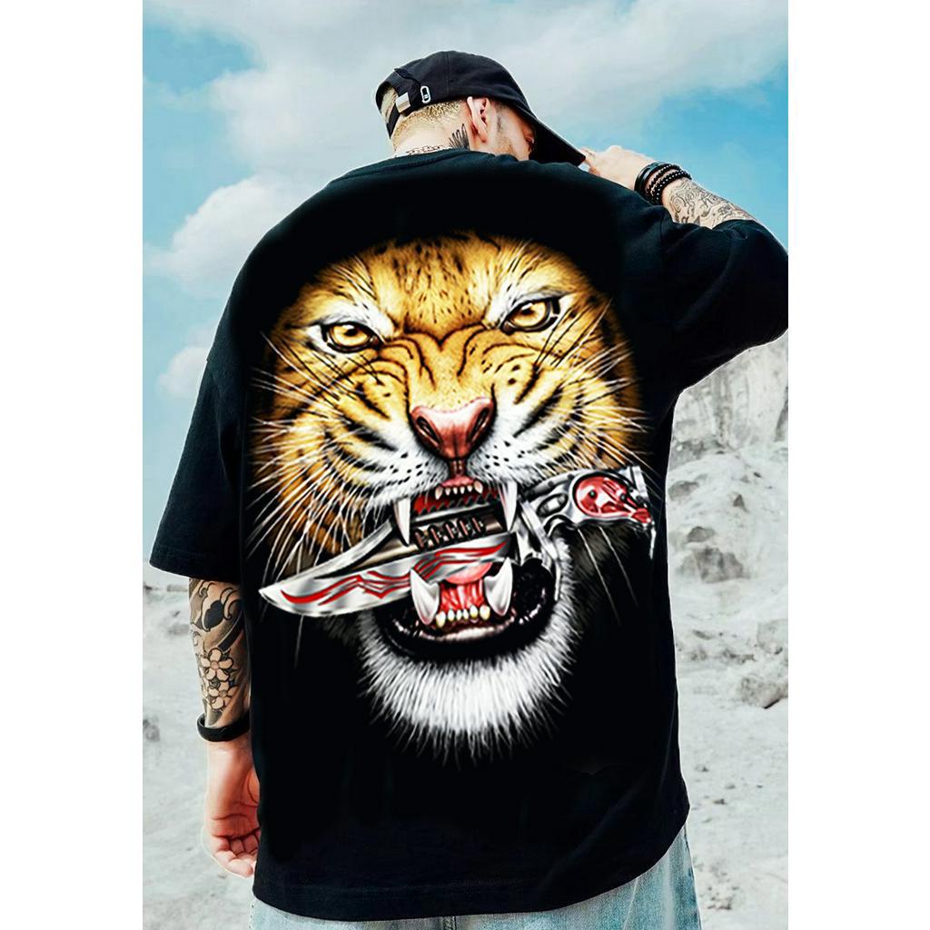 🔥มาใหม่🔥เสื้อคอตตอลแท้100% ไซส์ใหญ่ พิเศษ!!! ใหญ่สุด 67 นิ้ว ลายเสือคาบดาบ ใส่สบายมาก คุณภาพสูง เนื้อสีจมเนื้อผ้าสุดยอด