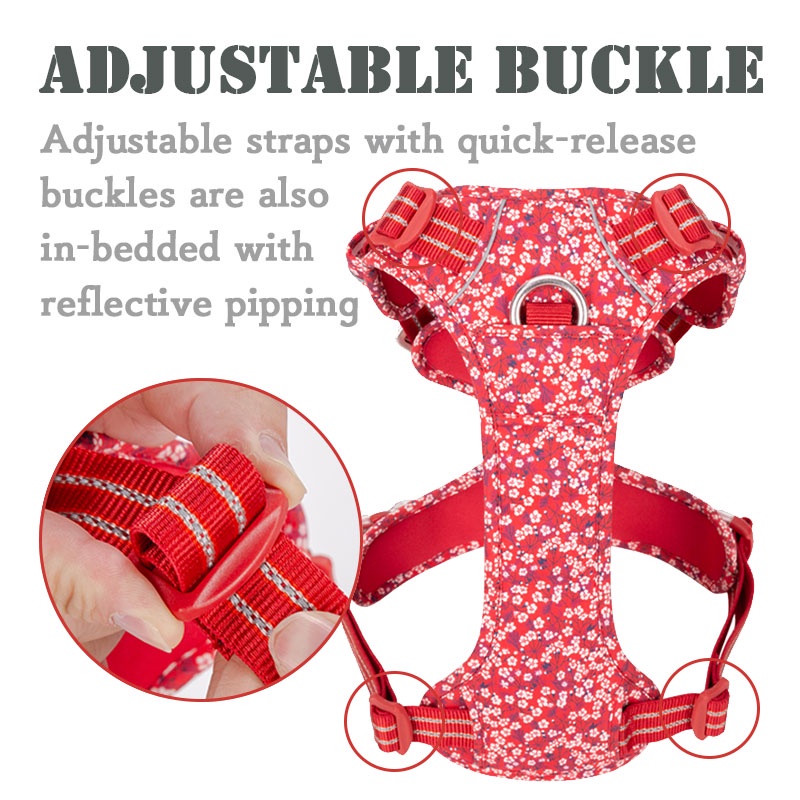 TRUELOVE ไนล่อนด้านหน้าสายรัดสุนัขดอกไม้ผ้าฝ้ายไม่ดึงนุ่มปรับสายรัดสัตว์เลี้ยงสะท้อนแสงสําหรับสุนัขขนาดใหญ่ขนาดกลางขนาดเล็กวิ่งการฝึก - รูปที่ 5
