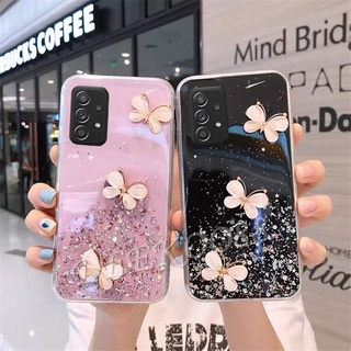 เคสโทรศัพท์ Samsung Galaxy A52S A22 A32 A52 A72 A42 A12 A02 M12 M02 4G 5G Case Crystal Butterfly Decorated Glitter Gel Shiny Sequins Clear Soft Cover เคส SamsungA52S Casing