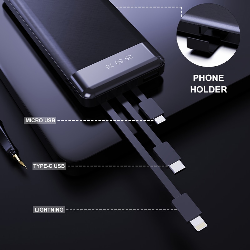 Original CASEIER Bulit in Cables Power Bank 10000mAh with Holder LED ...