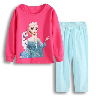 ใช้โค้ด BAAPR20 ลดเพิ่ม 20% เด็กแอนนาแช่แข็งสาวนอนชุดนอนFrozen Anna Kids Girls Pyjamas Sleepwear T-Shirt+Pants Set