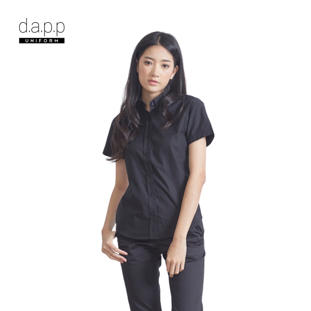 dapp Uniform เสื้อเชิ้ต แขนสั้น ผู้หญิง Women's Black Shortsleeves Oxford Button Down Shirt สีดำ(TBSB1001)