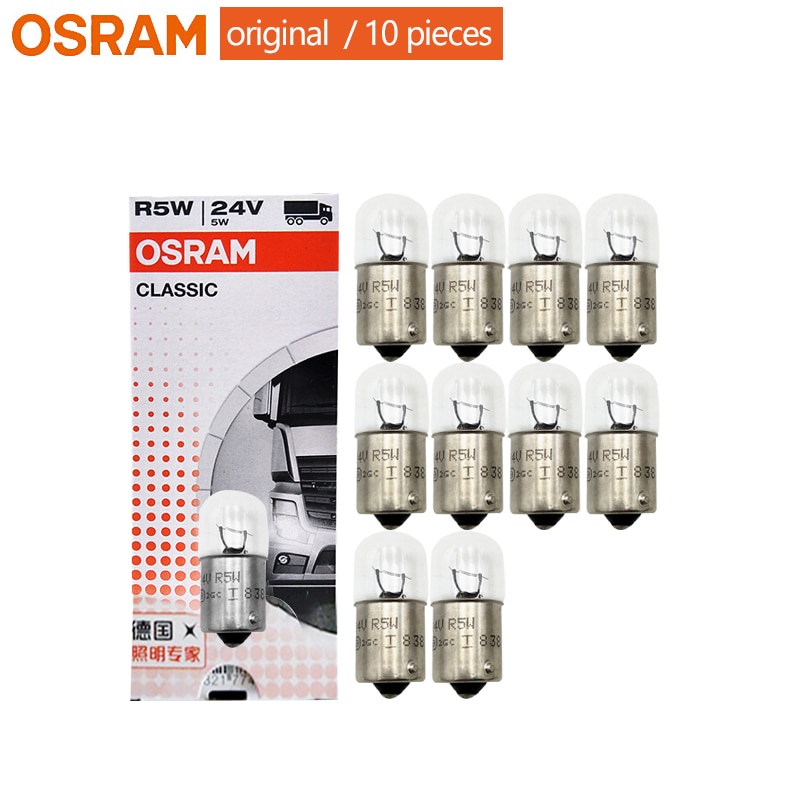 OSRAM 24V R5W 5W 5627 รถบรรทุกมาตรฐานไฟภายในโคมไฟป้ายทะเบียน OEM หลอดไฟสัญญาณอัตโนมัติ (10 ชิ้น)