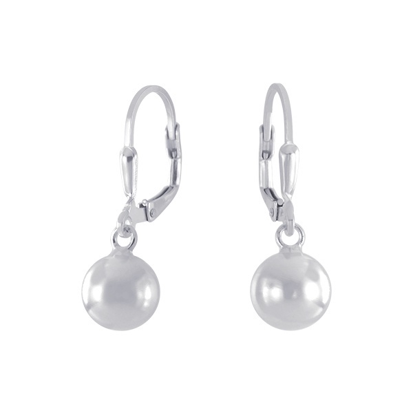 [พร้อมส่ง] Silver Ball Earrings 8 mm Lever Back Open Ring ต่างหูเงินแท้ 925 ห้อยด้วยไข่มุก ใส่แล้วไม