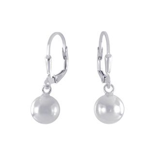 SILVER THAI    Silver ball earrings 8mm leverback open ringต่างหูมเงินมุกแท้925ห้อยด้วยไข่มุก