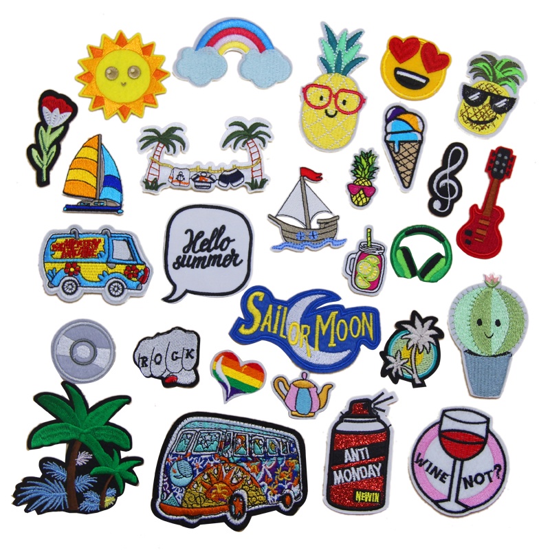 Beach Travel Vacation Series Bus มะพร้าวค็อกเทลหัวใจเครื่องดื่มเย็น Sun เย็บปักถักร้อยผ้าสติกเกอร์เสื้อผ้า Badge Armband กางเกง Patch Decals กาวสามารถรีดสามารถ Hand-Sewn diy วัสดุ