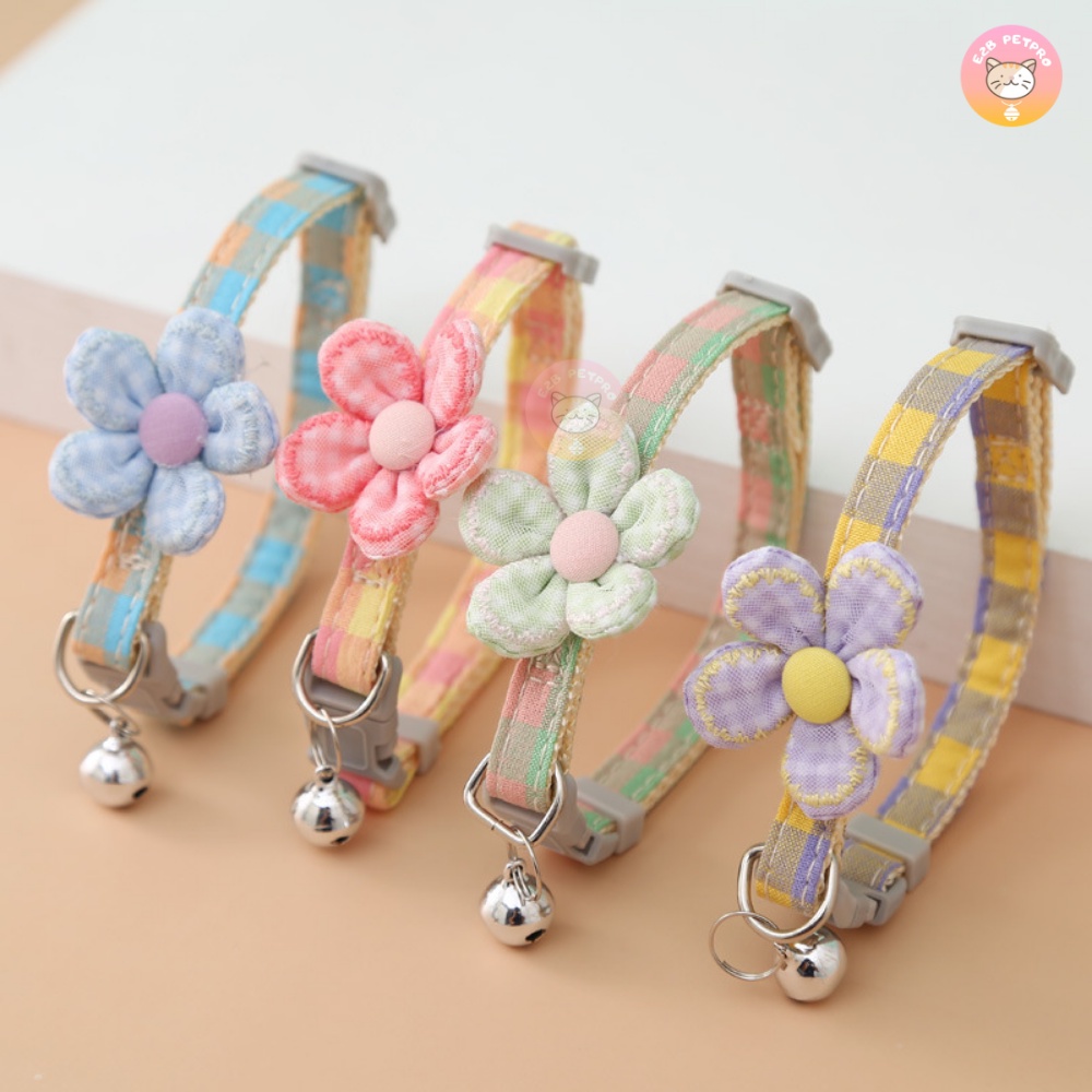 ปลอกคอแมว ปลอกคอสุนัข ปลอกคอดอกไม้4สีน่ารัก พร้อมกระดิ่ง รูปที่ 2