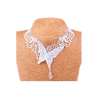 TANITTgems Vintage White Crystal French Lace Butterfly Necklace