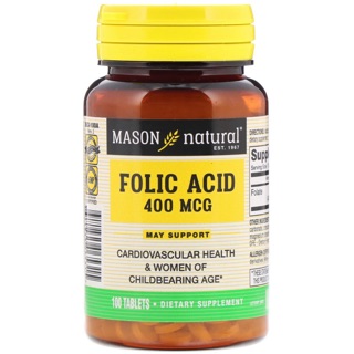 Mason Natural, Folic Acid, 400 mcg, 100 Tablets