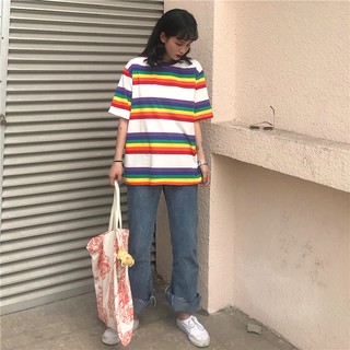 Rainbow Color Unisex 100% Cotton T Shirt New Fashion T Shirt