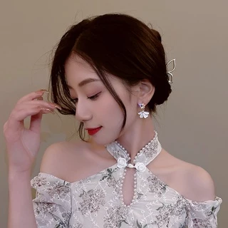 ใหม่ ต่างหูสตั๊ด เงิน S925 ห้อยห่วง สไตล์เกาหลีย้อนยุค เครื่องประดับ สําหรับผู้หญิง
