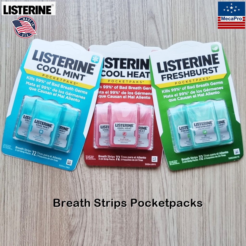 Listerine® Breath Strips Pocketpaks 24 Strips Pack 3 or Pack 5 ลิสเตอรีน แผ่นแปะลิ้นระงับกลิ่นปาก ลด