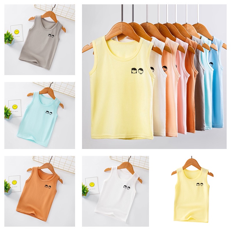 เสื้อยืดผ้าฝ้ายแขนกุดสําหรับเด็ก