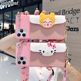 Huawei Y9s Y7A Y9A Y8P Y7P Y6P Y5P 2020 Y6 Y7 Pro 2019 Y9 Prime 2019 Y6 Y7 2018 Y5 2019 Honor 8X 10 Lite Enjoy 9 9s Card Wallet Case Cartoon Hello Kitty Beautiful Girl Phone Cover With Rope Strap Pink Case