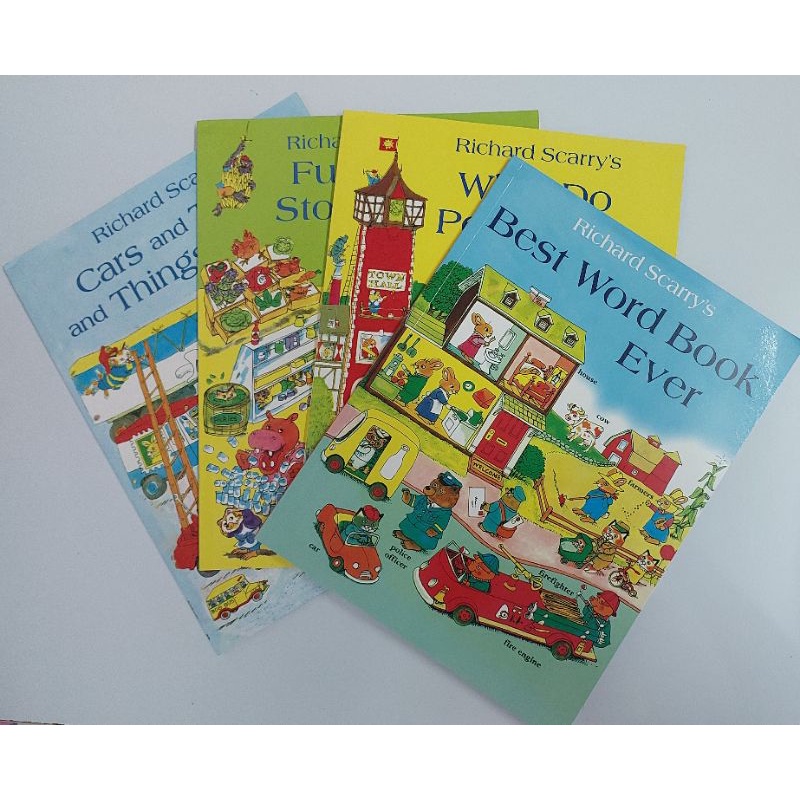 (พร้อมส่ง) หนังสือ Richard Scarry's 4 เล่ม เหมาะสำหรับเด็ก 3 ขวบขึ้นไป ปากกาลูกอ๊อด อ่านได้ (ปากกาขายแยก ไม่รวมในเซต)