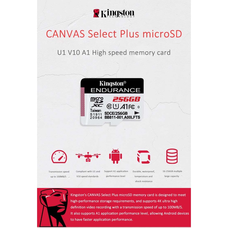 เมมโมรี่การ์ด Kingston memory card microSD Card 16GB32GB64GB128GB256GB