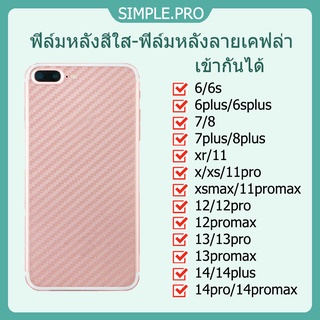 ฟิล์มหลังสีใส สำหรับ  iPhone 14promax 14 13 12 11 XS X XR 8plus 7plus 8 7 6s 6 ฟิล์มหลังลายเคฟล่า