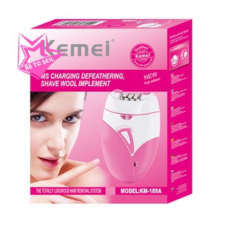 KEMEI รุ่น KM-189A เครื่องถอนขนไฟฟ้า (ไร้สายชาร์จไฟผ่าน USB) หัวถอน 6 หัว ปรับ 2 ระดับ มีไฟส่องเวลาใช้งานและหวีแซะขน