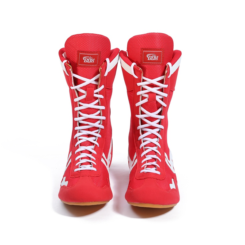 รองเท้าชกมวยสีแดง High-Top Professional Training ขนาด 35-46