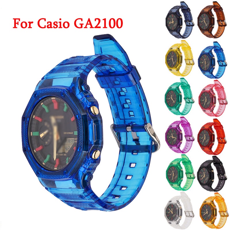 เคสเรซินใส และสายนาฬิกาข้อมือ ไล่โทนสีรุ้ง สําหรับ Casio G-SHOCK GA-2100 19 สี