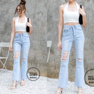 กางเกงเอวสูง​ทรงกระบอกขาบาน​ แต่งขาดงานZARA