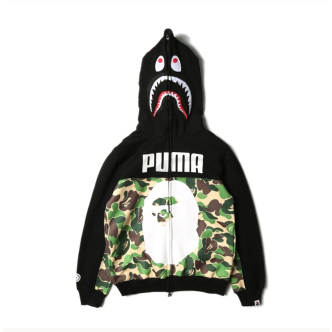 เสื้อแจ็กเก็ตกันหนาวลําลอง มีฮู้ด แต่งซิป ลายฉลาม Bape Camo สไตล์ฮิปฮอป ...