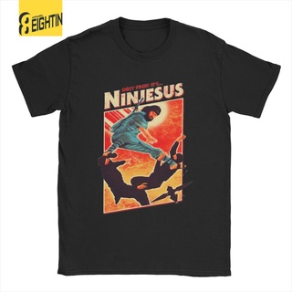 เสื้อยืดคอกลมเสื้อยืดแขนสั้น คอกลม ผ้าฝ้าย 100% พิมพ์ลาย NINJESUS Ninja Jesus Follower of God สําหรับผู้ชาย LHZYS-5XL