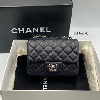 Used in very good condition chanel mini square 7 HL15 black caviar shw