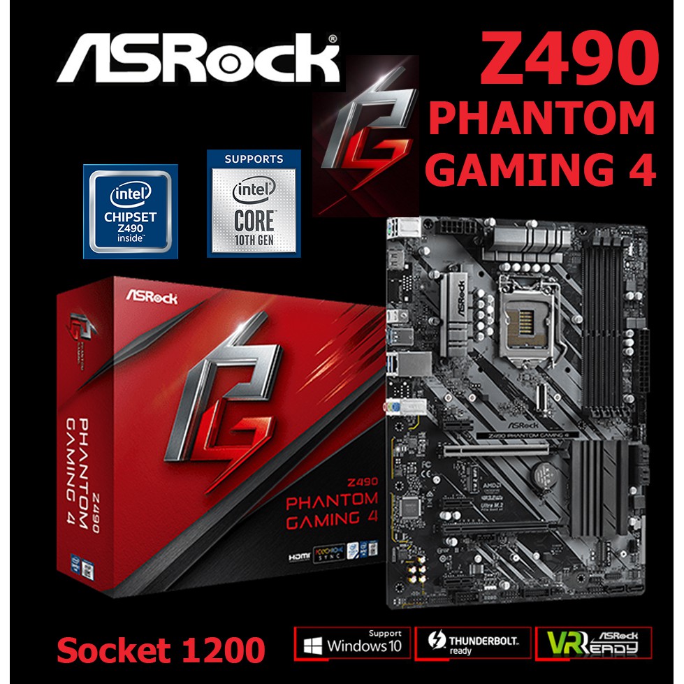 Mainboard INTEL ASROCK Z490 PHANTOM GAMING 4 (Socket 1200) มือสอง พร้อมส่ง แพ็คดีมาก!!! [[[แถมถ่านไบ