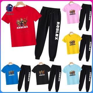 【พร้อมส่ง】Roblox ชุดเสื้อยืดแขนสั้น และกางเกง ผ้าฝ้าย แฟชั่นสําหรับเด็กผู้ชาย และเด็กผู้หญิง