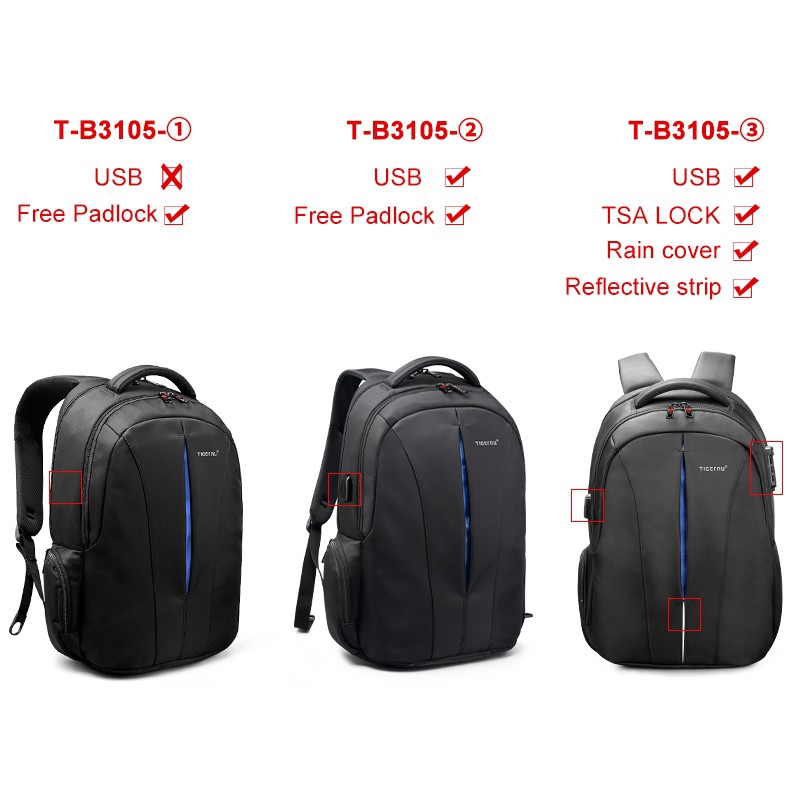 Tigernu 3105 กระเป๋าเป้สะพายหลัง กันน้ำ สำหรับผู้ชาย โรงเรียนเ ใส่คอมพิวเตอร์  15.6 นิ้ว