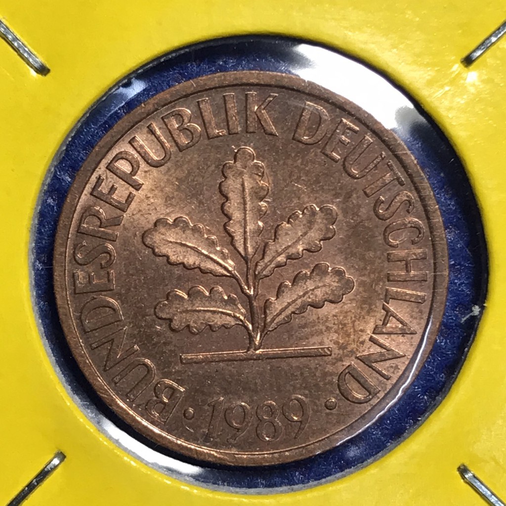 เหรียญเก่า#14371 1989 ประเทศเยอรมัน 2 PFENNIG เหรียญต่างประเทศ เหรียญสะสม หายาก UNC