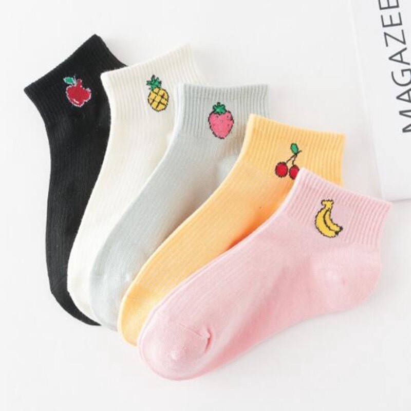 ถุงเท้า 10คู่ ลายผลไม้ สีหลายหลาย ไม่ซ้ำกัน มีถุงเชอรี้ใส่ให้ด้วย