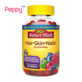 Nature Made Hair Skin and Nails Gummies Mixed Berry Cranberry &amp; Blueberry 90 Gummies วิตามินบำรุงผม ผิว และเล็บ 90 กัมมี