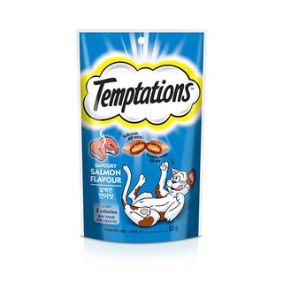 🔥สินค้าขายดี!! เทมเทชันส์ ขนมแมว รสเเซลมอน 85 กรัม Temptations Cat Treats Savoury Salmon 85 g