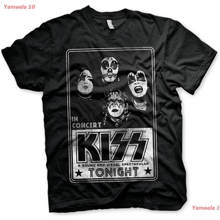 เสื้อยืดผ้าฝ้ายพิมพ์ลายแฟชั่นYameela 10 KISS Officially Licensed In Concert Distressed Poster Mens T-Shirt (Black) คิส