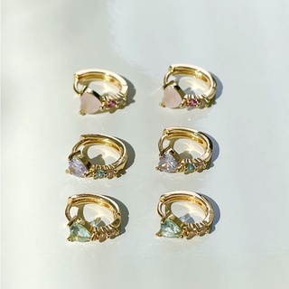 glisterr gem heart hoop earring ต่างหูห่วงสีทองประดับเพชร cz รูปหัวใจ ชุบทอง 18k