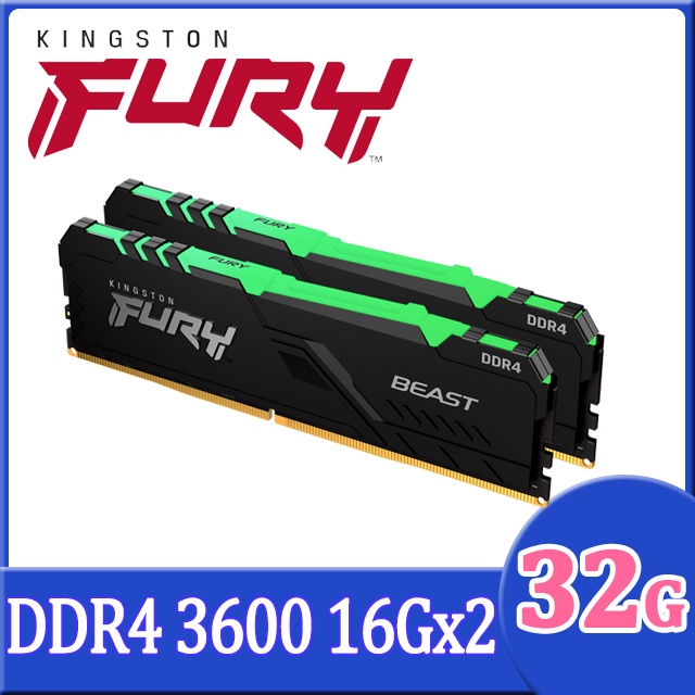 32GB (16GBx2) DDR4/3600 RAM PC (แรมพีซี) KINGSTON FURY BEAST RGB (KF436C18BBAK2/32)