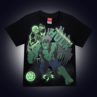 New👕เสื้อยืดผ้าฝ้ายพิมพ์ลายแฟชั่นMarvel Boy Glow In The Dark Hulk T-Shirt - เสื้อยืดเด็กมาร์เวล เทคนิคเรืองแสงในที่มืดล