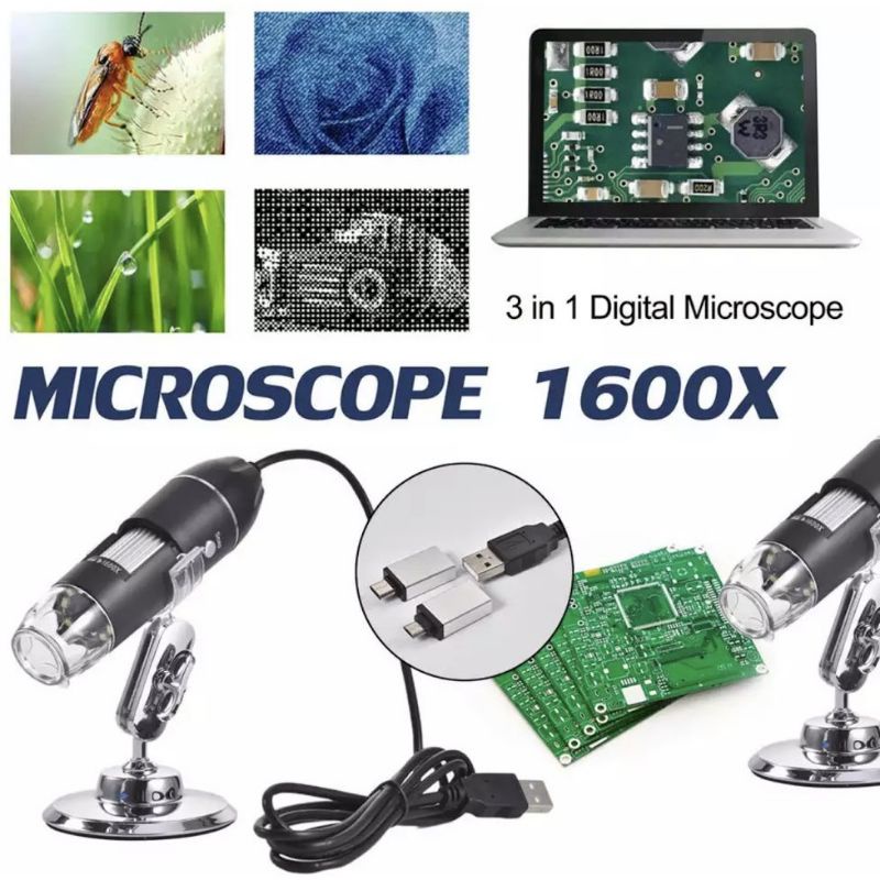 กล้องไมโครสโคปดิจิตอล ขยาย1600Xเท่า ต่อ คอมพิวเตอร์ มือถือAndroid typeC microUSB USB digital microscope กล้องขยายส่องพระ