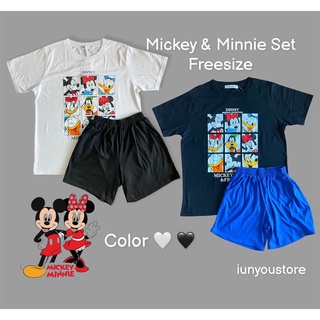 ชุดเซ็ต ชุดเซตเสื้อยืดลาย Mickey&amp;Minnie และกางเกงวอร์มขาสั้น