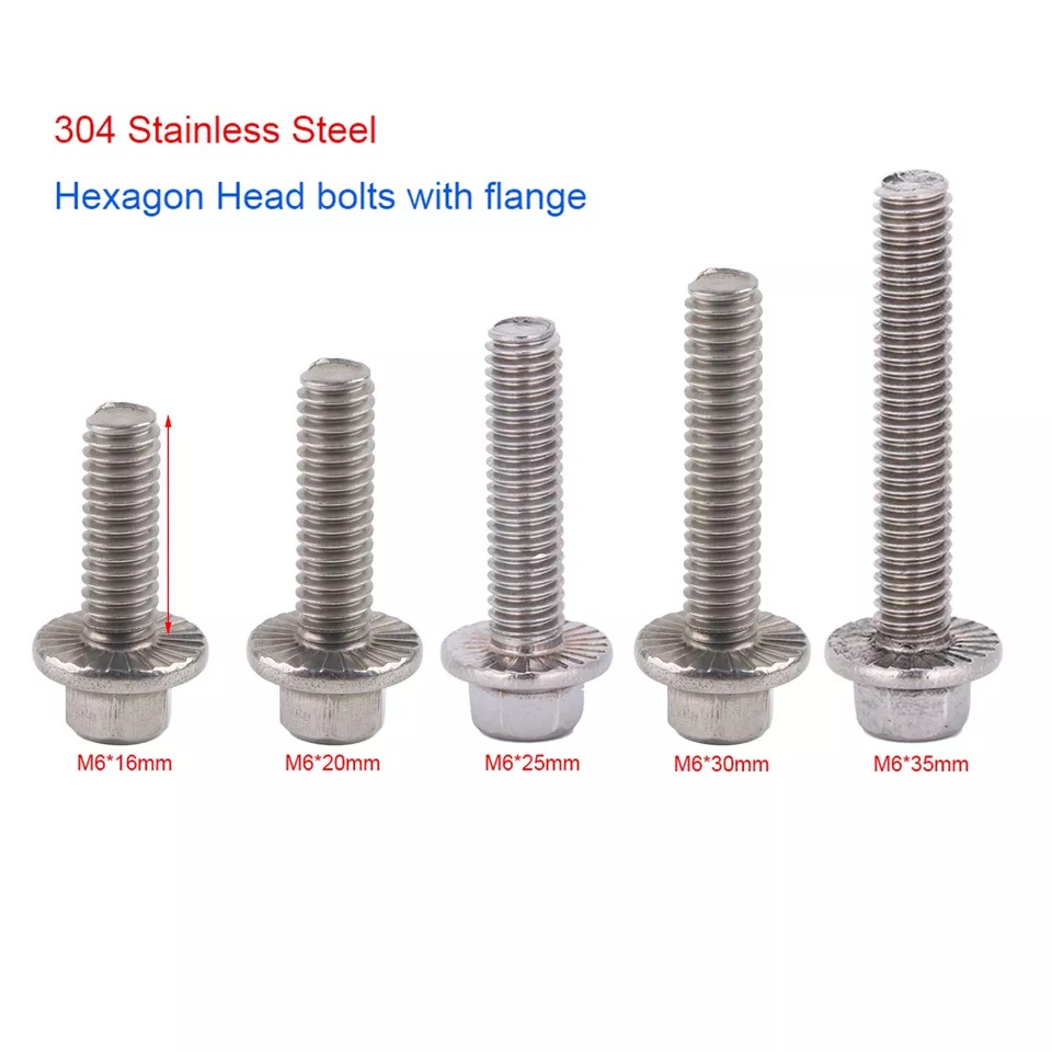 M5 M6 M8 หกเหลี่ยมหน้าแปลน Bolt 304 สแตนเลส SHINY SURFACE Hex Bolt Hex สกรู Stiru