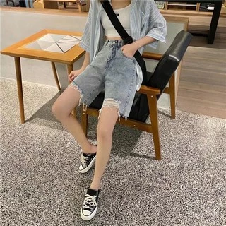 Swan shop แฟชั่นกางเกงขาห้าส่วนขาดรู้ผ้าเดนิมทรงตรงสวยเข้ารูป สไตล์เกาหลีฤดูร้อน รุ่นใหม่