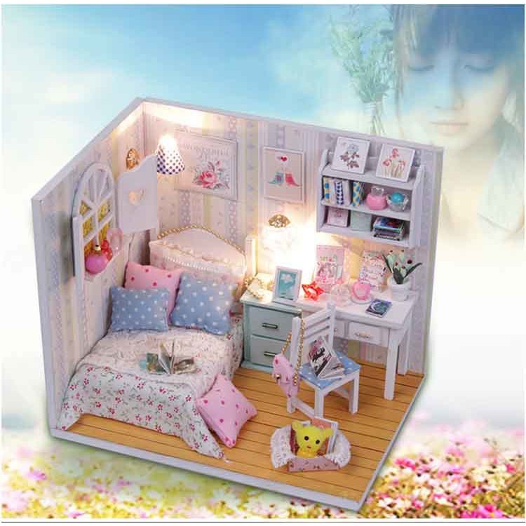 DIY  บ้านตุ๊กตา ห้องนอนตุ๊กตา เตียง 1 ชั้น  บ้านบาร์บี้ M013