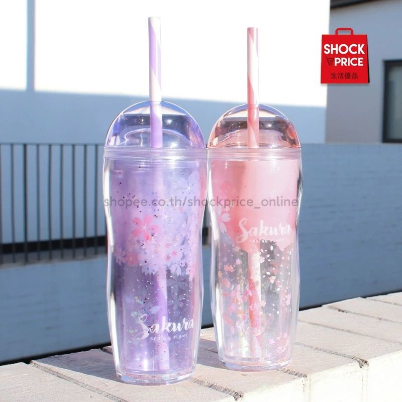 แก้วน้ำซากุระ พลาสติก2ชั้น แก้วน้ำลายดอกซากุระ Double walls Tumbler sakura